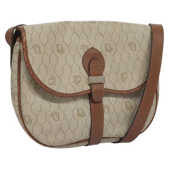DIOR Honeycomb Canvas Shoulder Bag Pvc Leather Beige - Picture 1 of 12